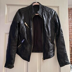 Bershka Genuine Sheep Leather Moto Jacket | Black | Size S